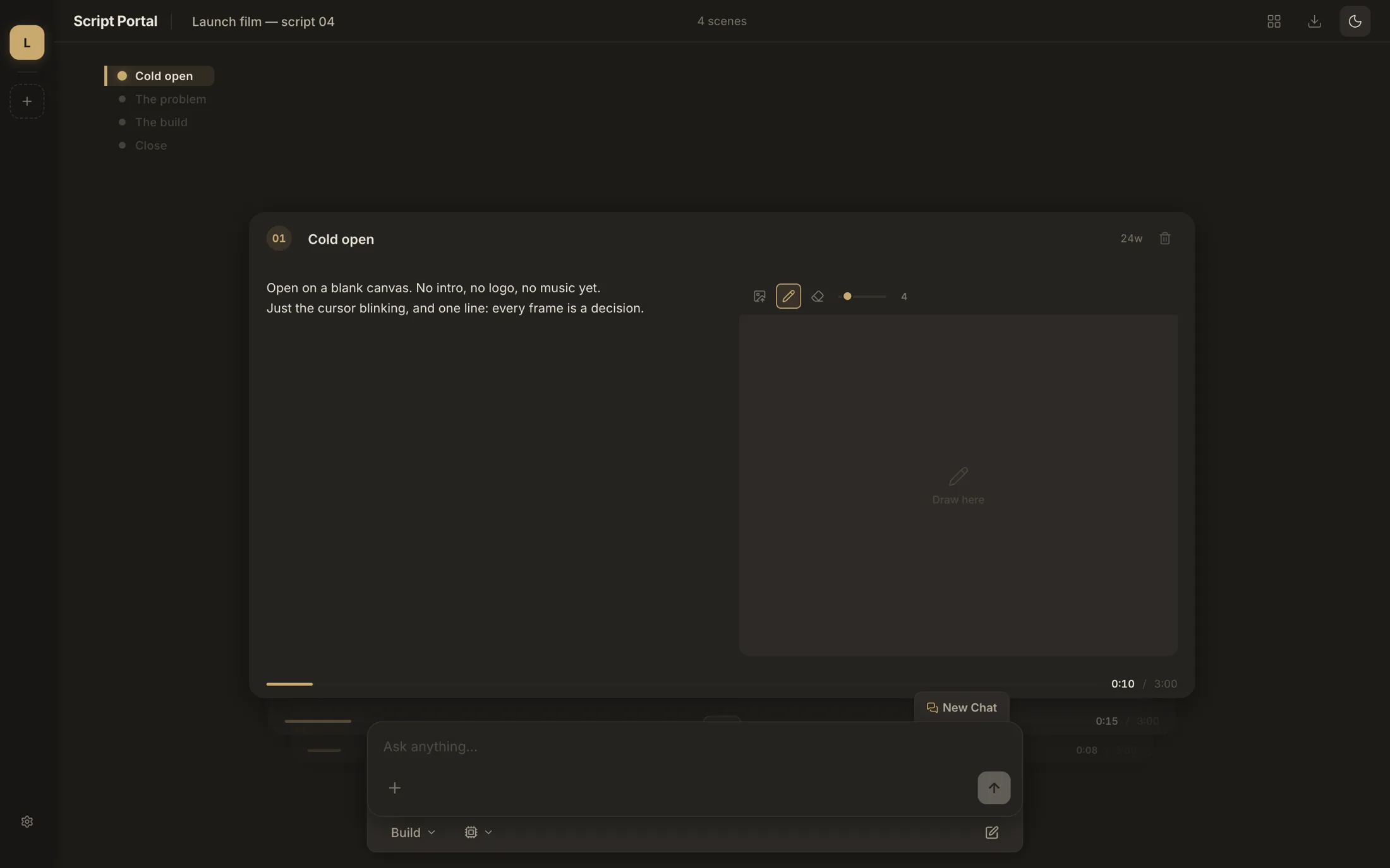 The ScriptPortal card stack in dark mode